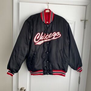 Chicago Black and Red Men’s Varsity Satin Jacket Reversible Size- Large